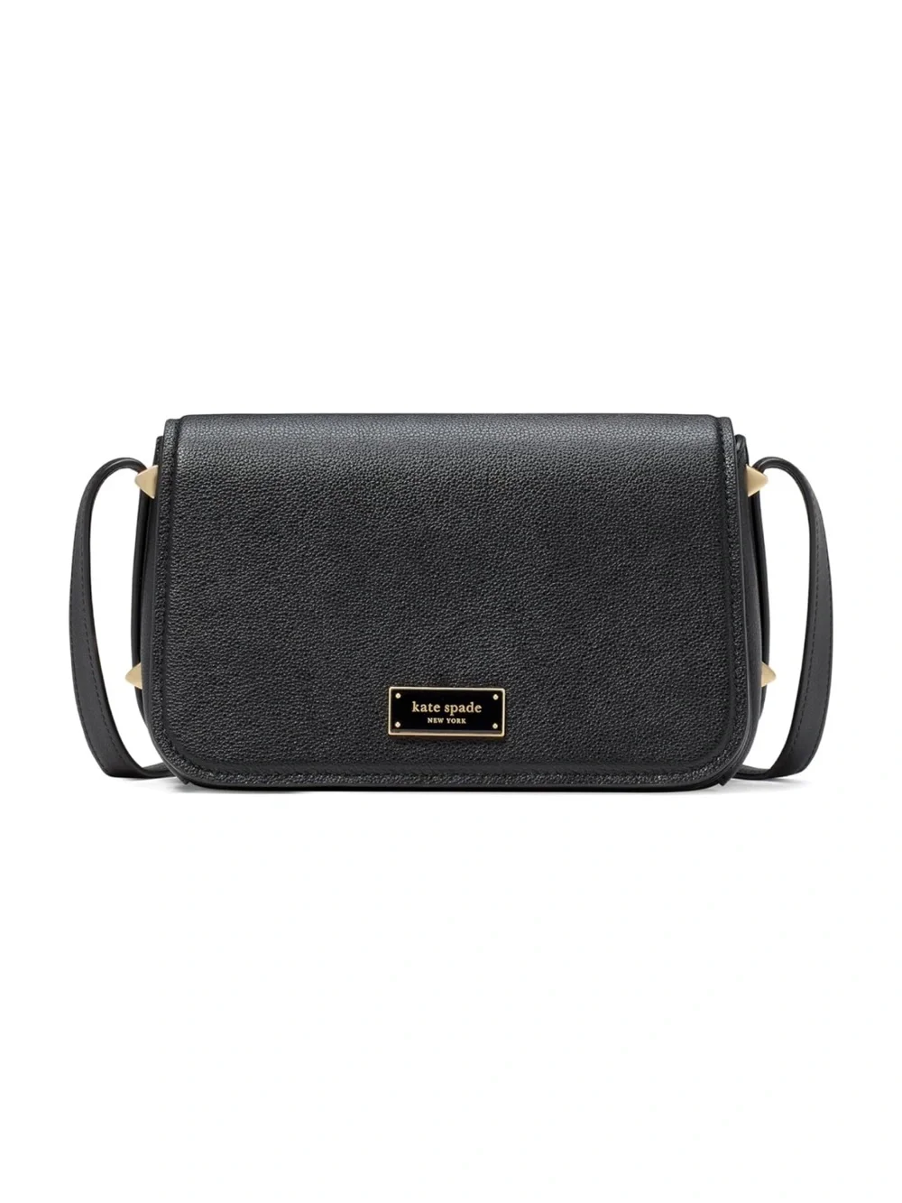 kate spade Black Pebbled Leather Liv Crossbody with Gold Plaque - New